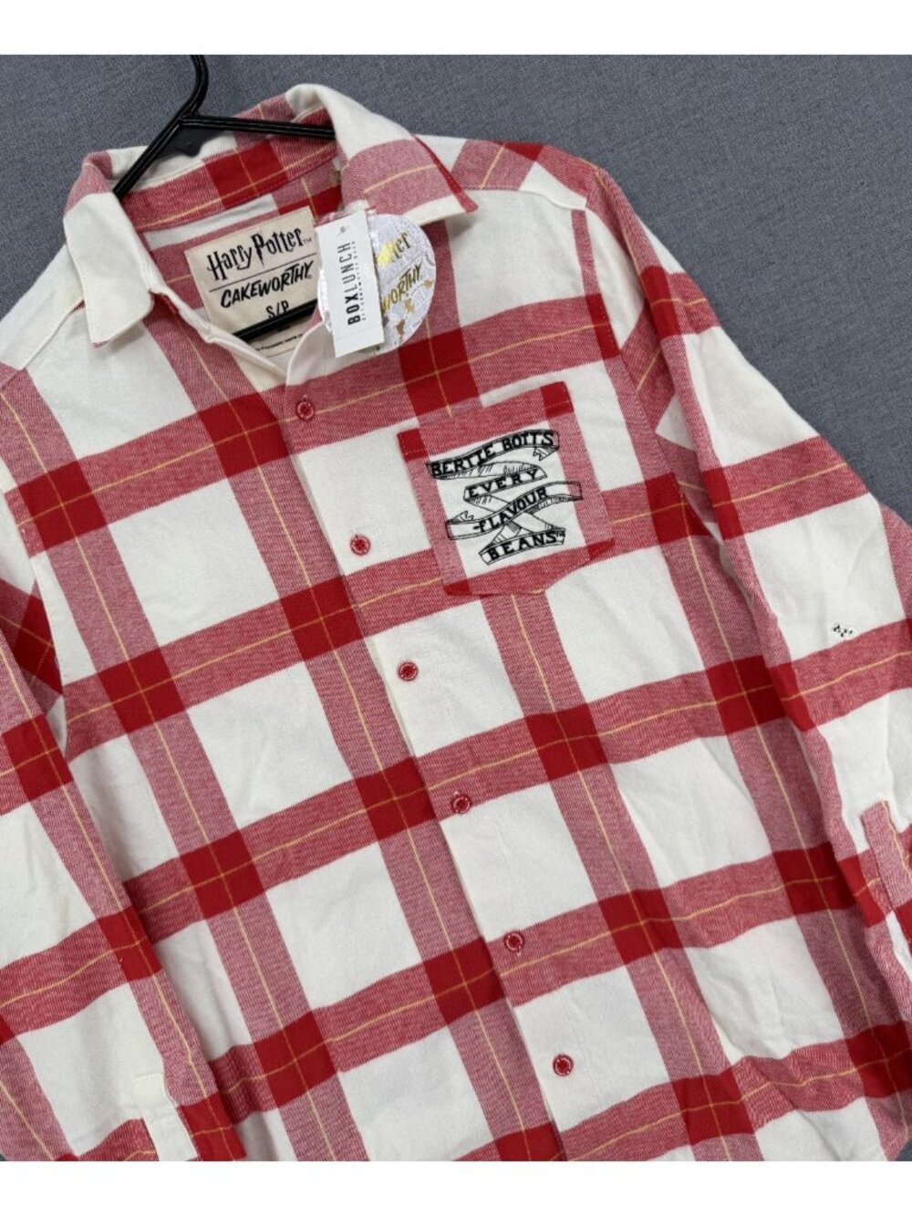 Cakeworthy Harry Potter Bertie Botts Every Flavor Beans Flannel Mens S Shirt NWT